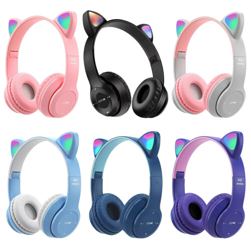 (POLENE) Wireless Bluetooth Headphones Cat Ear Gaming Headset LED Glow Light Helmets 1