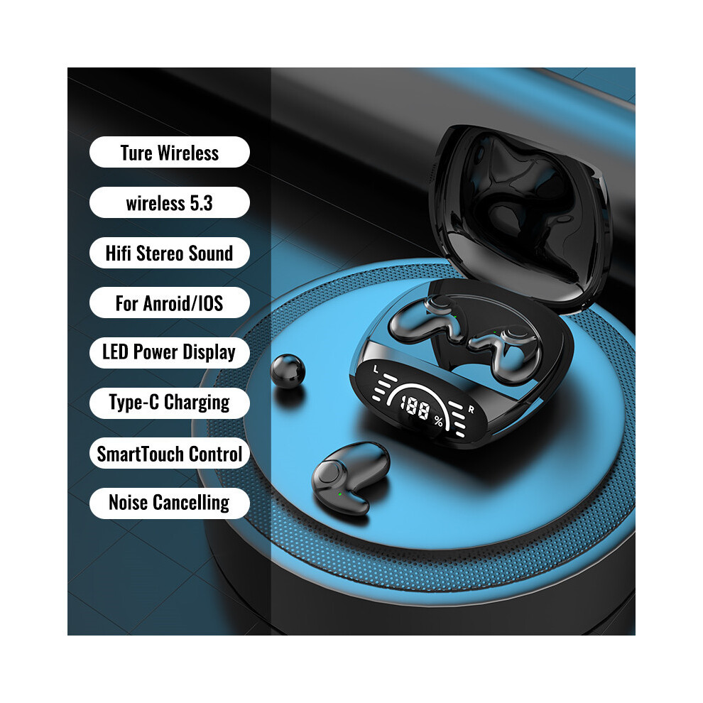 Maxpower (Black) Invisible Sleep Headphones Mini Bluetooth 5.3 Earphones Enc Noise Cancelling