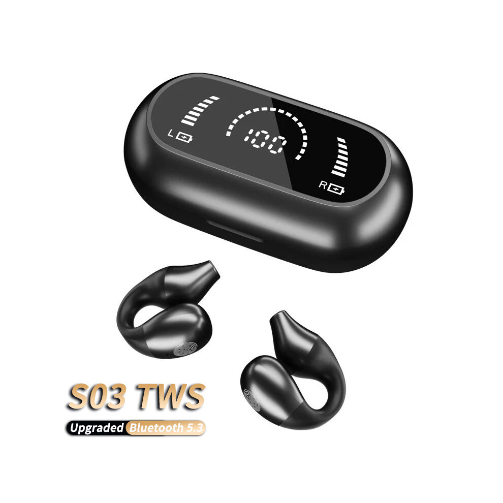 (Black V5.3) S03 TWS Wireless Earphones HIFI Heavy Bass Ear-Clip Earring Surround