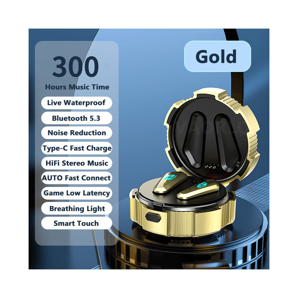 (Gold) TWS Game Headset Bluetooth 5.3 HIFI Stereo Wireless Headphone Low Latency-image-OPC-PDZMG8J-NEW