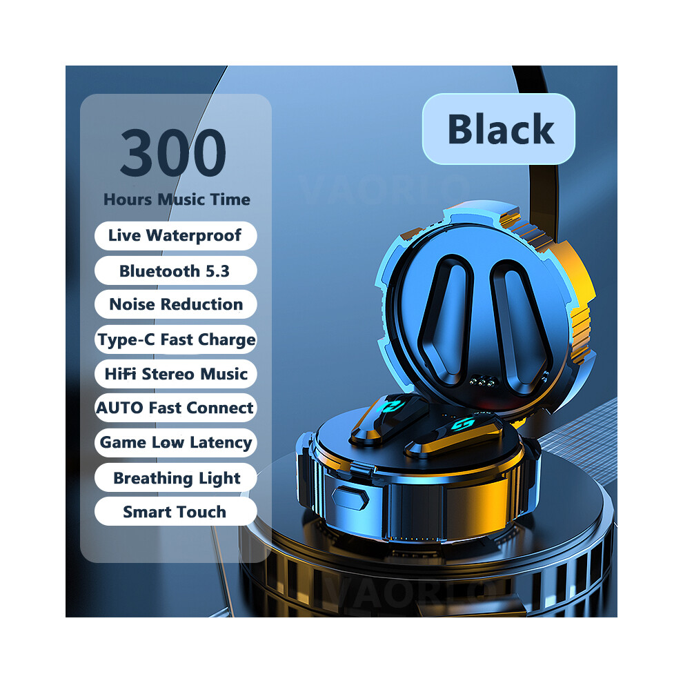 (Black) Tws Game Headset Bluetooth 5.3 Hifi Stereo Wireless Headphone Low Latency Black 9123213492132