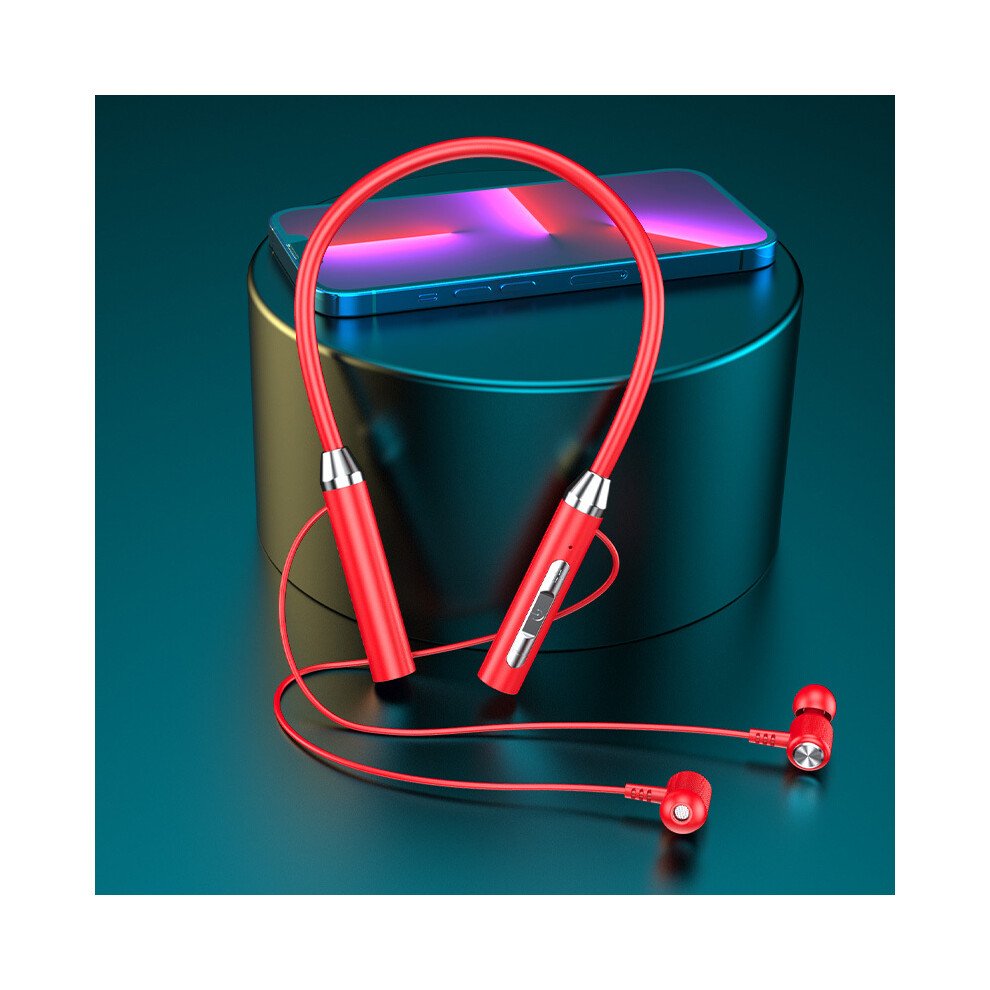 Maxpower (Red) 9D Stereo Surround Bluetooth Headphone Wireless Bluetooth 5.0 Sport Neckband Red