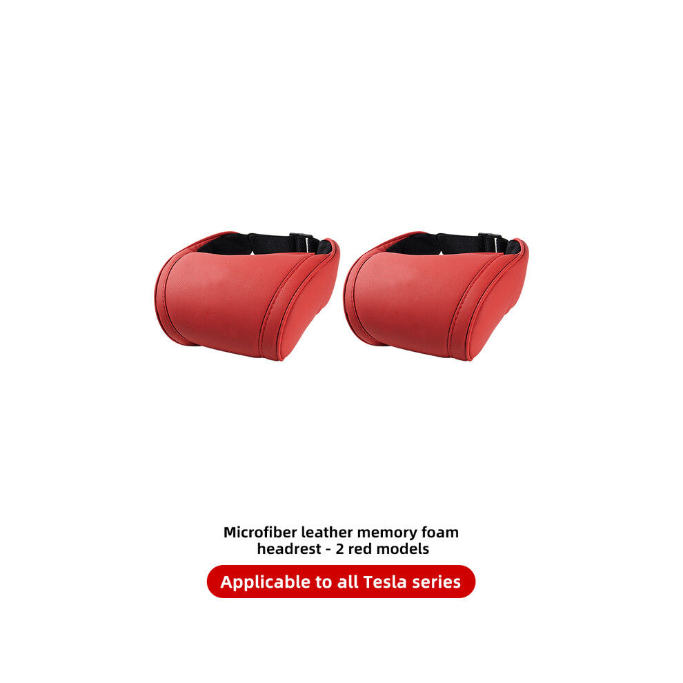 Maxpower (2Pcs Red) Seat Headrest Travel Rest Neck Pillow Pu Leather Neck Pillow Memory Foam