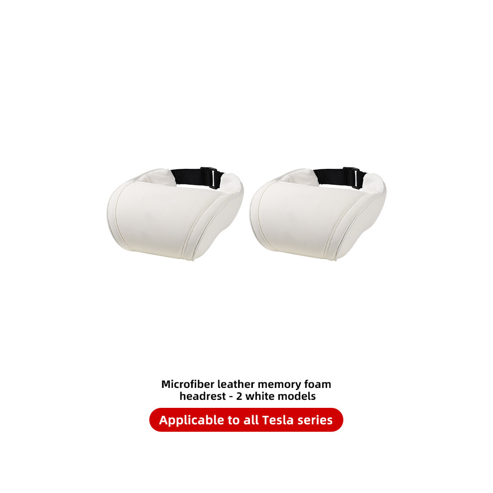 Maxpower (2Pcs White) Seat Headrest Travel Rest Neck Pillow Pu Leather Neck Pillow Memory Foam