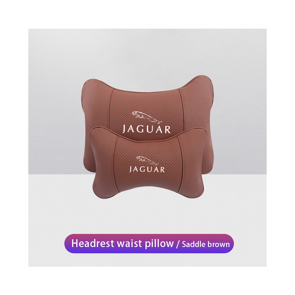 Maxpower (Saddle ) Car Neck Pillows Pu Leather Memory Foam Headrest Lumbar Cushion For Jaguar Brown