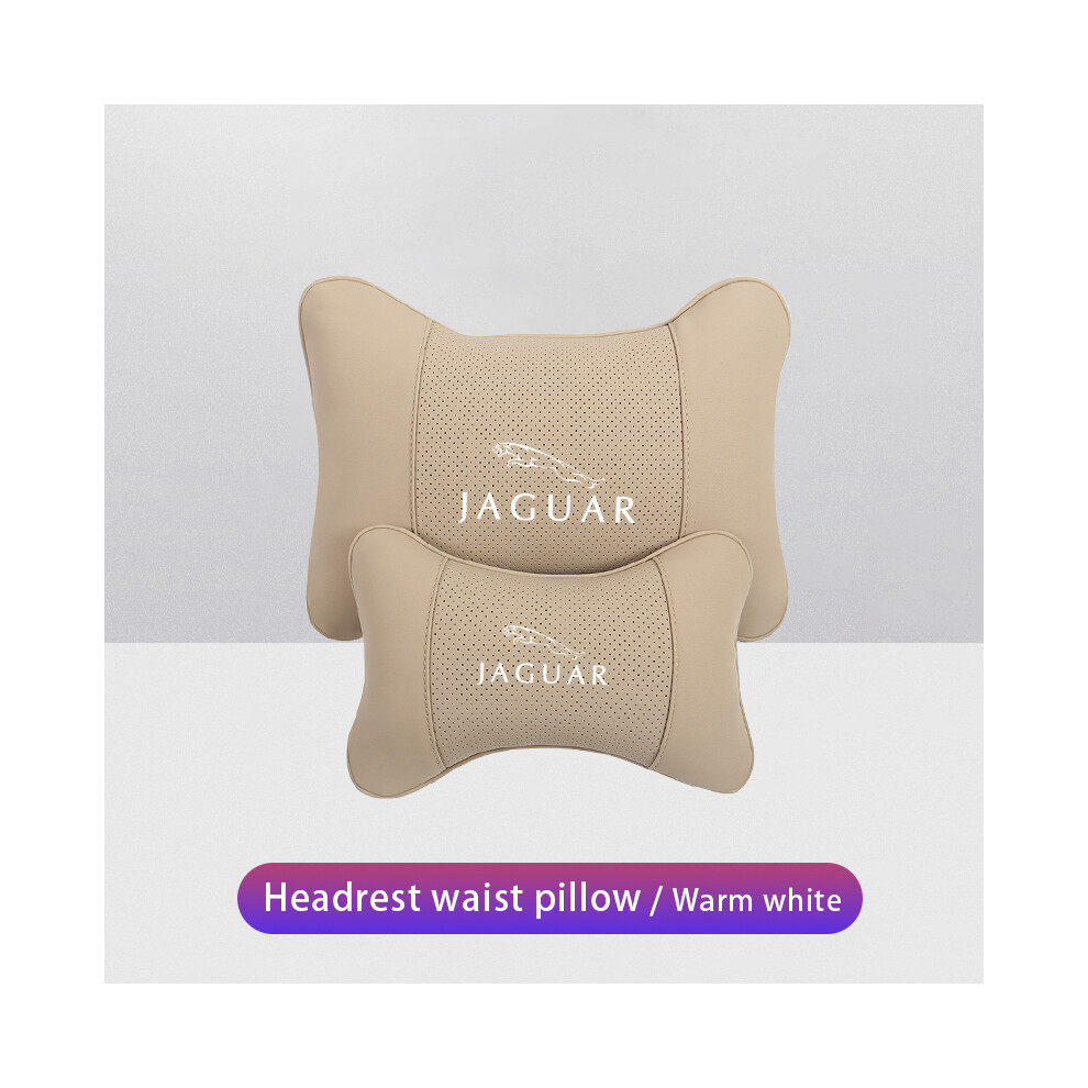 (Beige) Car Neck Pillows Pu Leather Memory Foam Headrest Lumbar Cushion For Jaguar