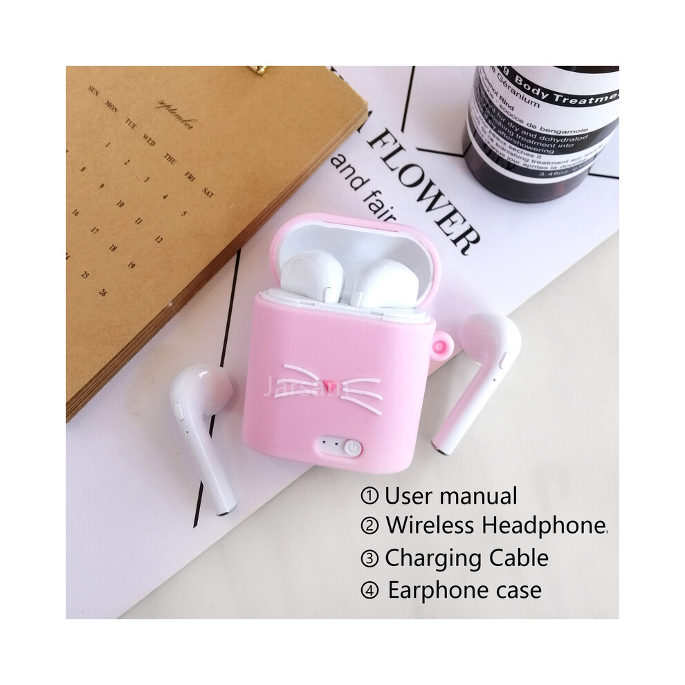 ( Beard) I7 Mini Tws Cute Earphone Wireless Headphones Bluetooth Earbuds Blutooth Pink 9123213452532