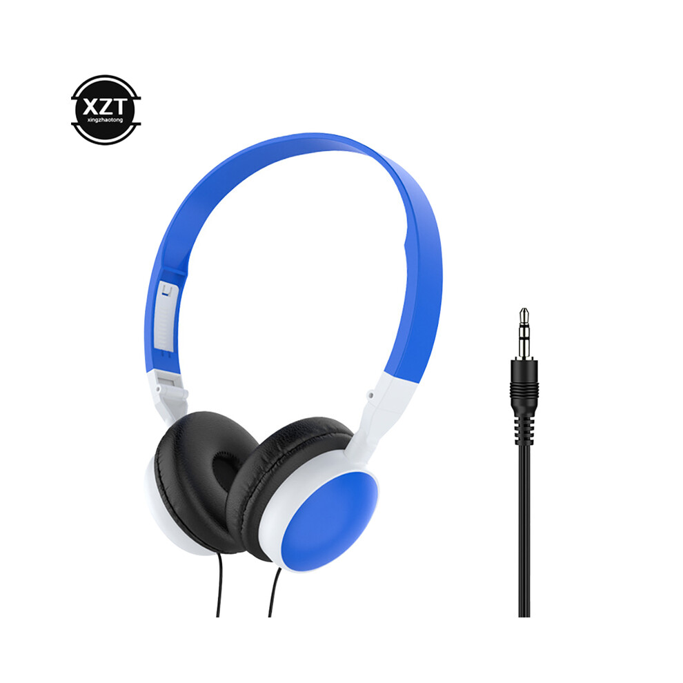 (Blue) Wired Foldable 3.5Mm Headphones Head Mounted Headset Earphone Headphones Blue 9123213454789