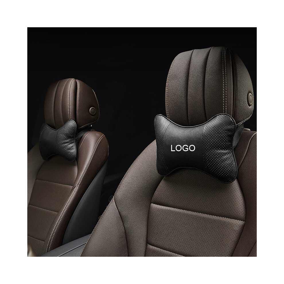 (For Mitsubishi) 2Pcs Embroidery Logo Car Neck Pillow Pu Leather Seat Support Auto Headrest 9329547838695