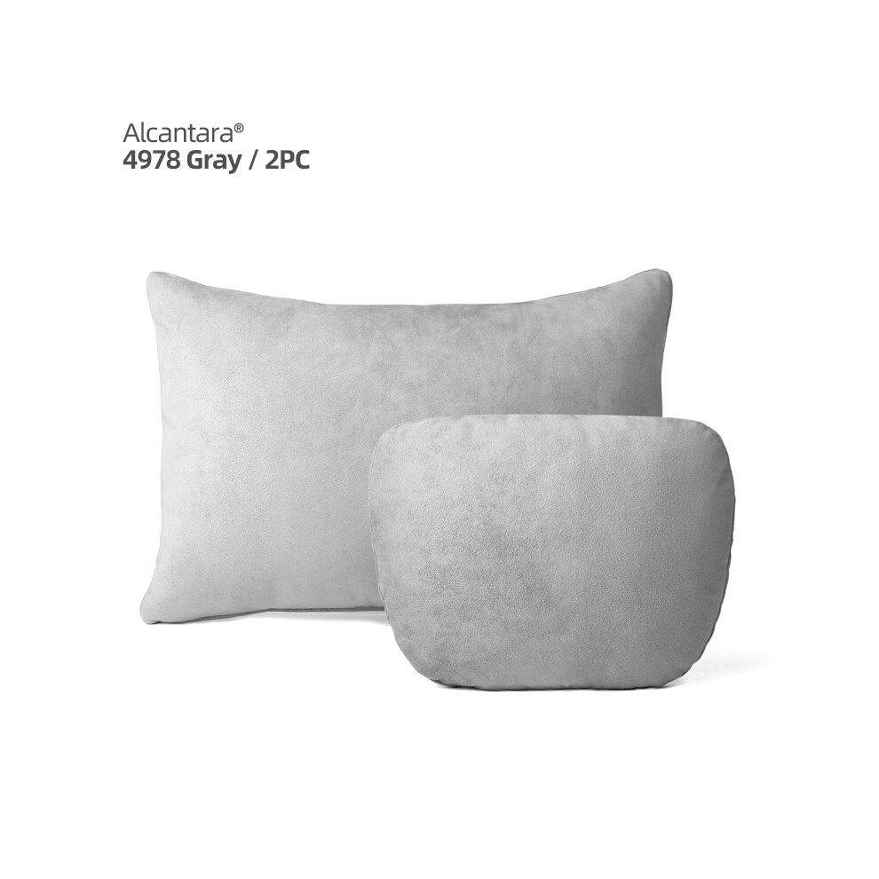 (Alcantara 2Pcs) Alcantara Car Lumbar Support Pillow Headrest Back Cushion Auto Accessories Gray 9329547876277