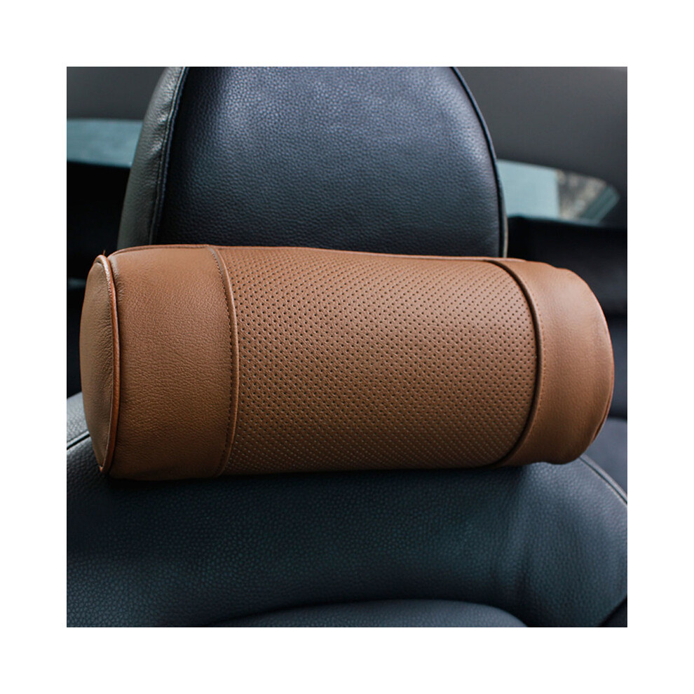 Maxpower (D) Genuine Leather Car Seat Headrest Pillows Auto Safety Cylindrical Black