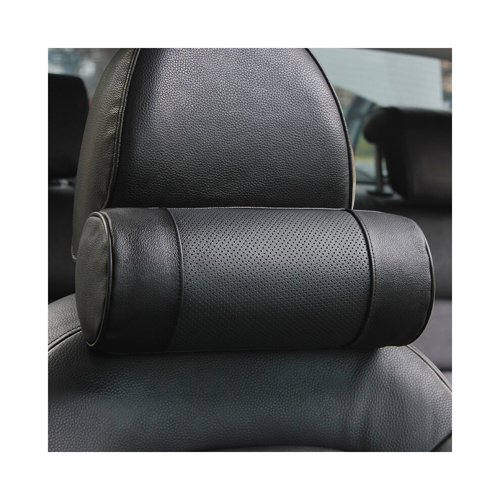 Maxpower (A) Genuine Leather Car Seat Headrest Pillows Auto Safety Cylindrical Black