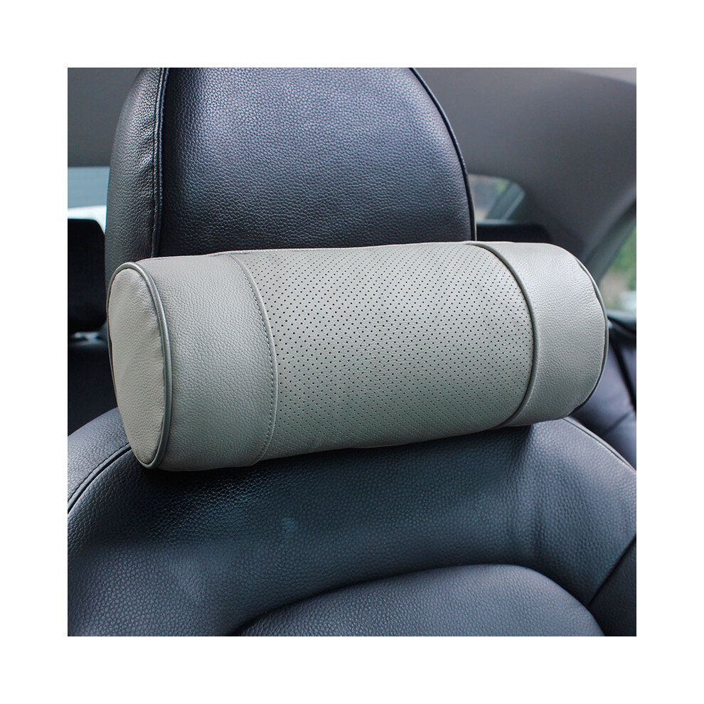 Maxpower (C) Genuine Leather Car Seat Headrest Pillows Auto Safety Cylindrical Black