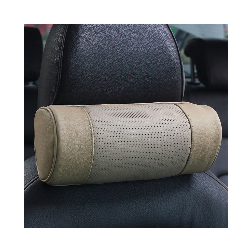Maxpower (B) Genuine Leather Car Seat Headrest Pillows Auto Safety Cylindrical Black