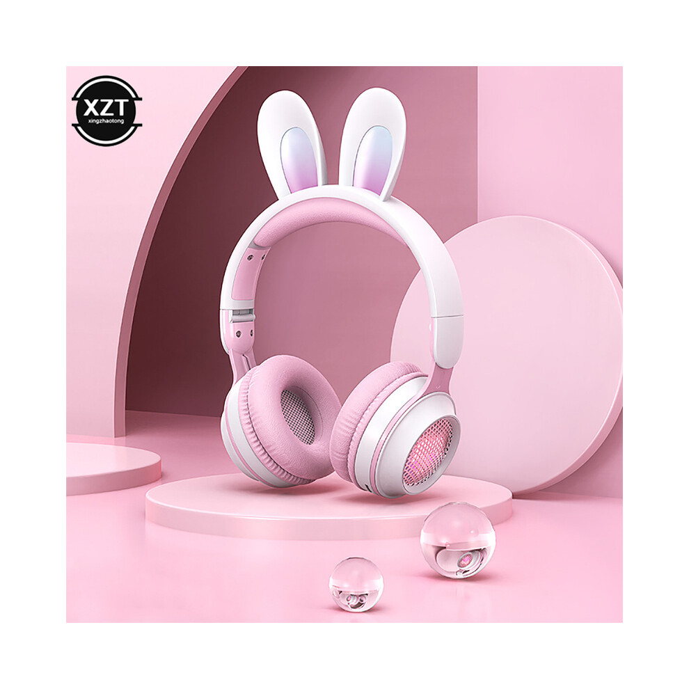 ( White) Cute Cartoon Rabbit Ear Wireless Headphones With Microphone Stereo Music Pink/White 9123213458992