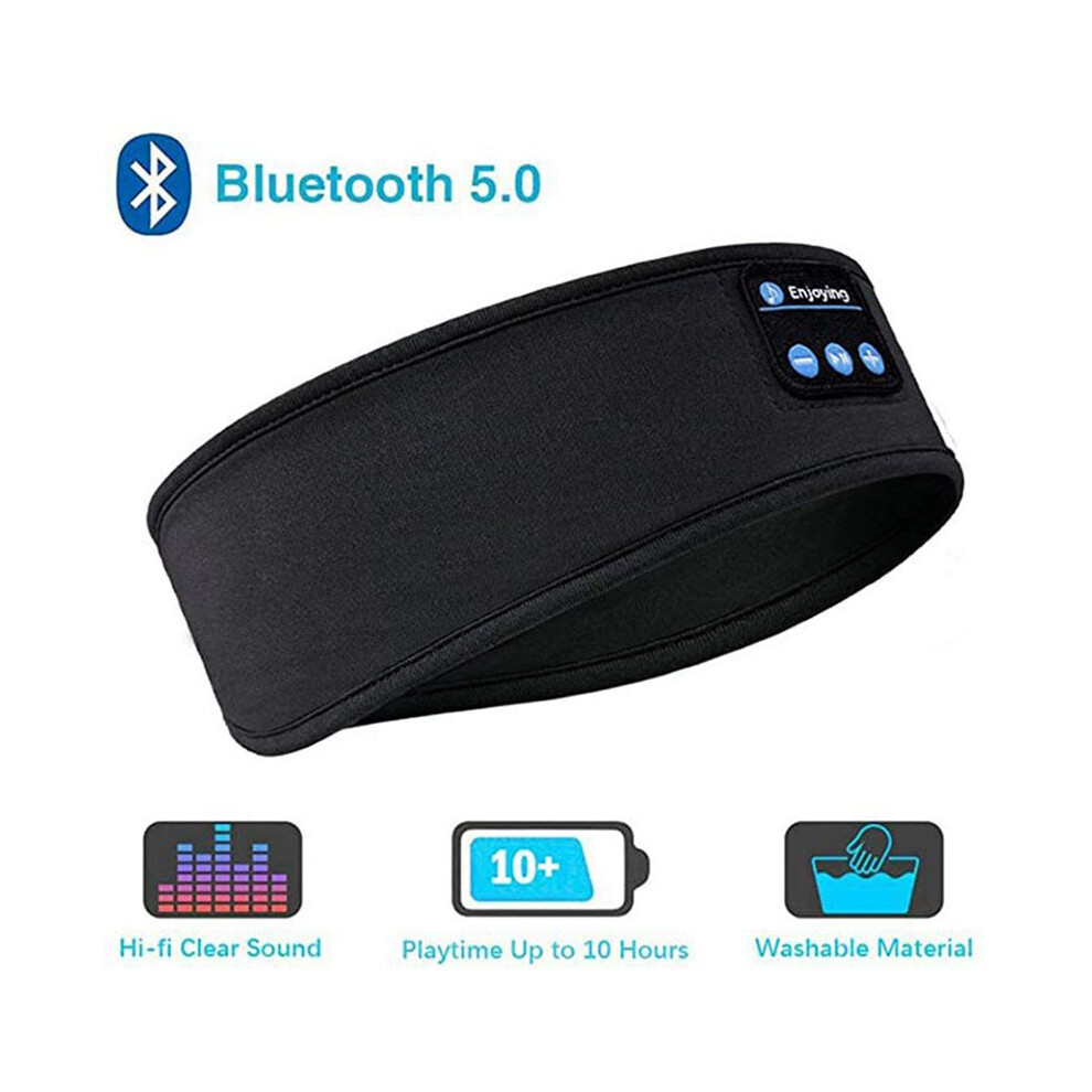 (Black) Wireless Sleeping Headband Earphones Bluetooth 5.1 Sports Elastic Scarf