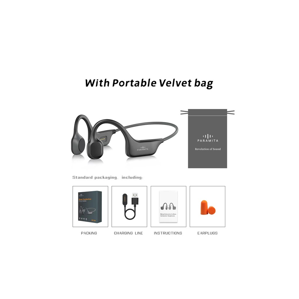 Maxpower (Dg08 With Bag) Dg08 Conduction Headphone Wireless Bluetooth Headset With Mic Bt 5.3 Black