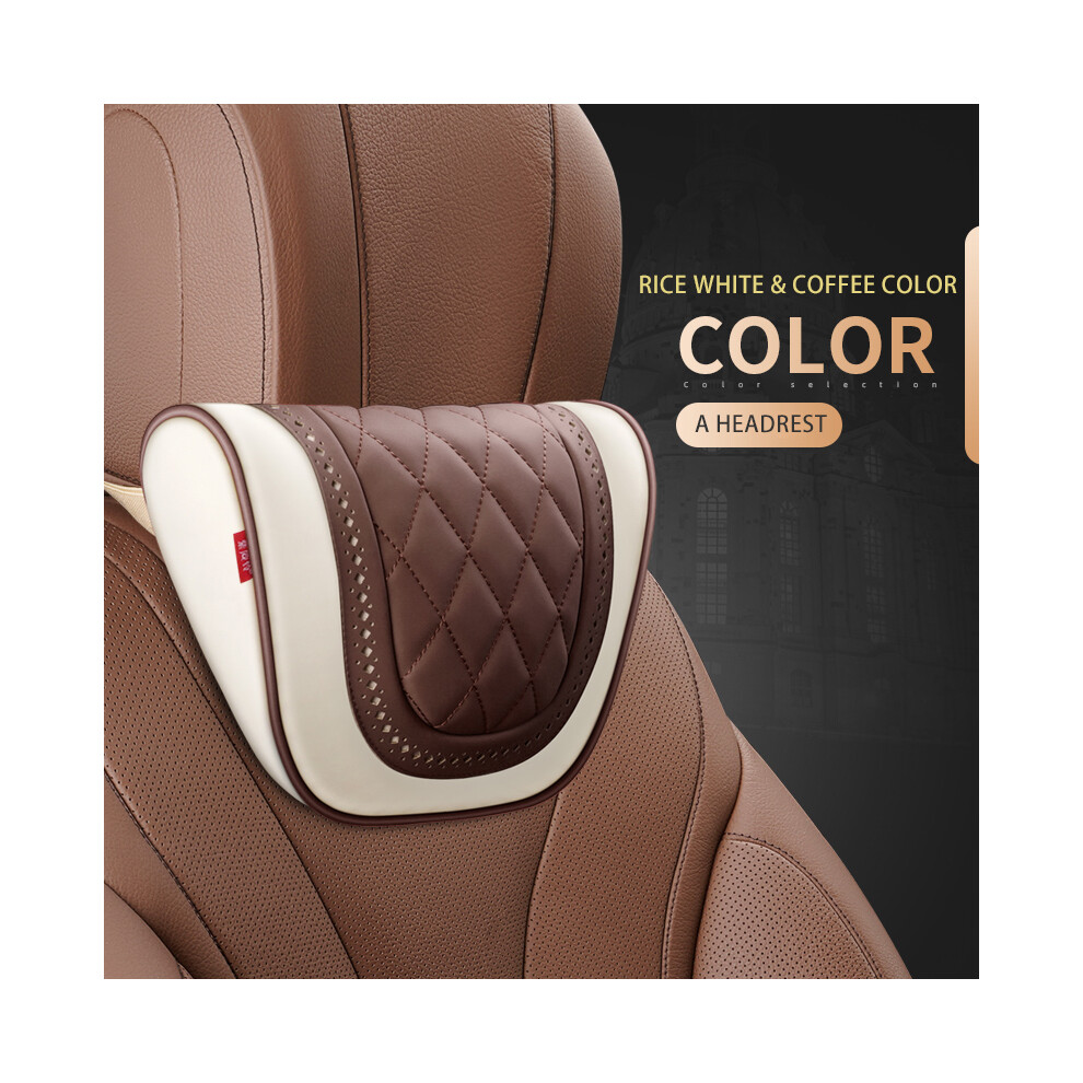 Maxpower ( Coffee-Pillow) Car Leather Headrest Memory Foam Car Rest Pillow Back Cushion Auto Seat Beige