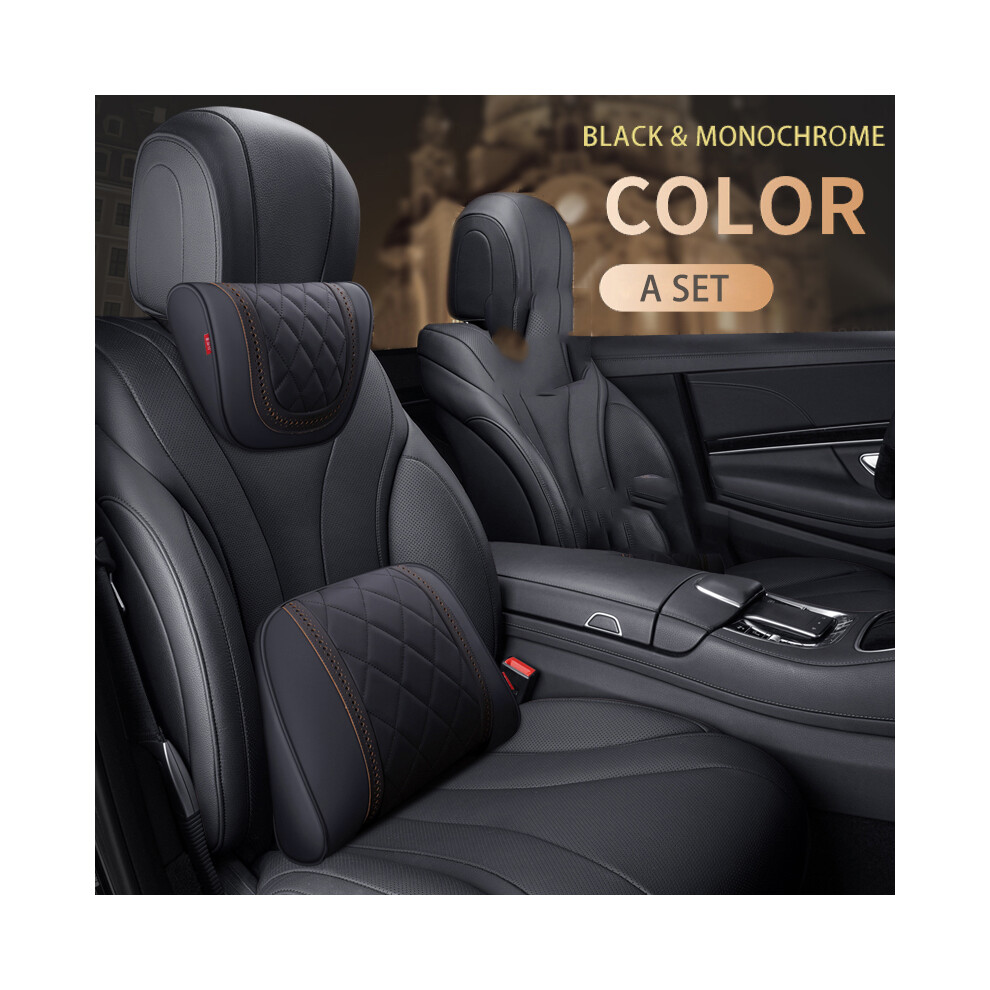 Maxpower (Black-A Set) Car Leather Headrest Memory Foam Car Rest Pillow Back Cushion Auto Seat