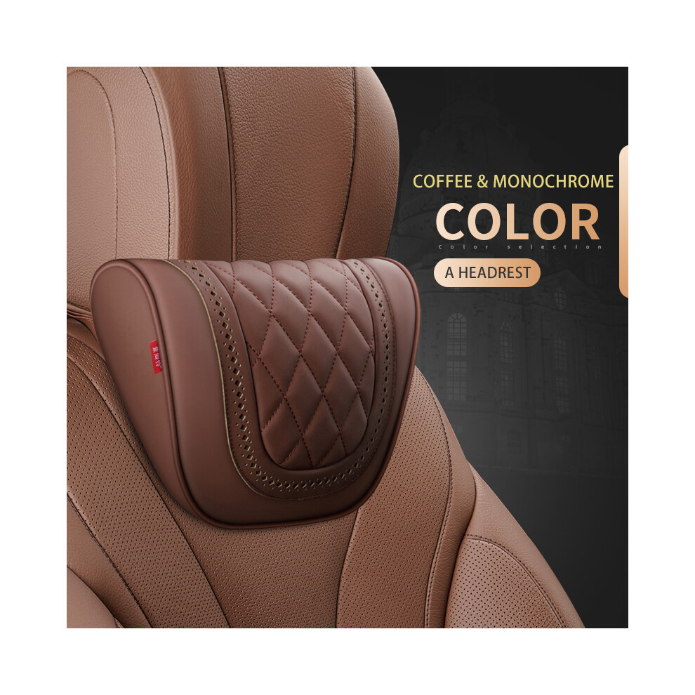 Maxpower (Coffee-Headrest) Car Leather Headrest Memory Foam Car Rest Pillow Back Cushion Auto Seat