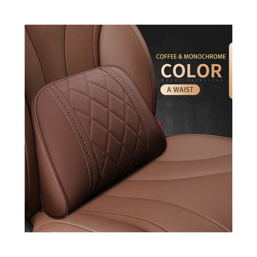 (Coffee-Waist) Car Leather Headrest Memory Foam Car Rest Pillow Back Cushion Auto Seat 9329547863017
