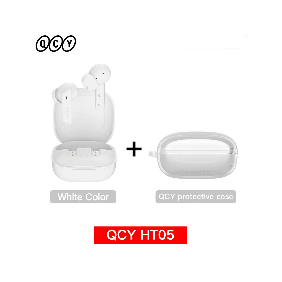 (HT05 White with Case) QCY HT05 ANC Wireless TWS Bluetooth 5.2 Earphones 40dB Active Noise Cancellation