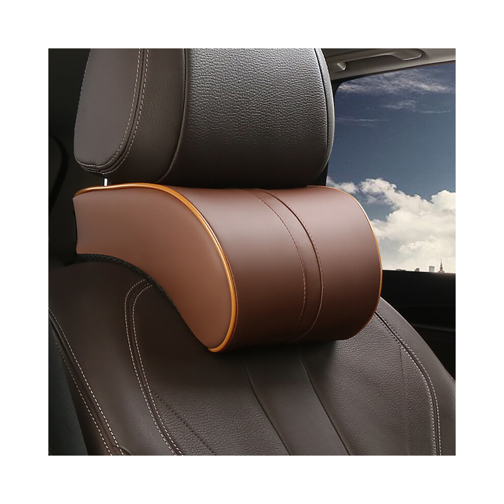 Maxpower (Deep Coffee) Car Seat Headrest Travel Rest Neck Pillow Pu Leather Auto Lumbar Pad Memory