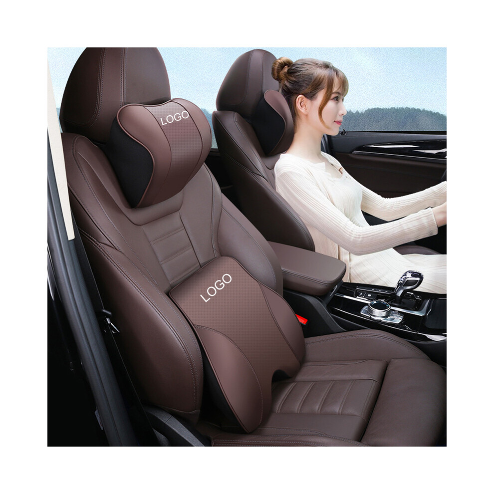 (Neck-Nissan Coffee) Embroidered Logo Car Neck Pillow Memory Foam Headrest Auto Lumbar Pillow 9329547855814