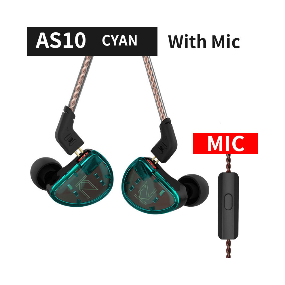 Maxpower ( With Mic) Kz As10 5Ba Driver In Ear Monitor Earphone Hifi Wired Earbuds Headset Green