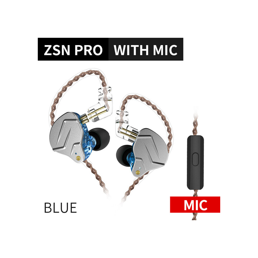 Maxpower (Zsnpro Mic) Kz Zsn Pro 1Ba+1Dd Hybrid Technology Hifi Bass Earbuds Metal In Ear Earphones Blue