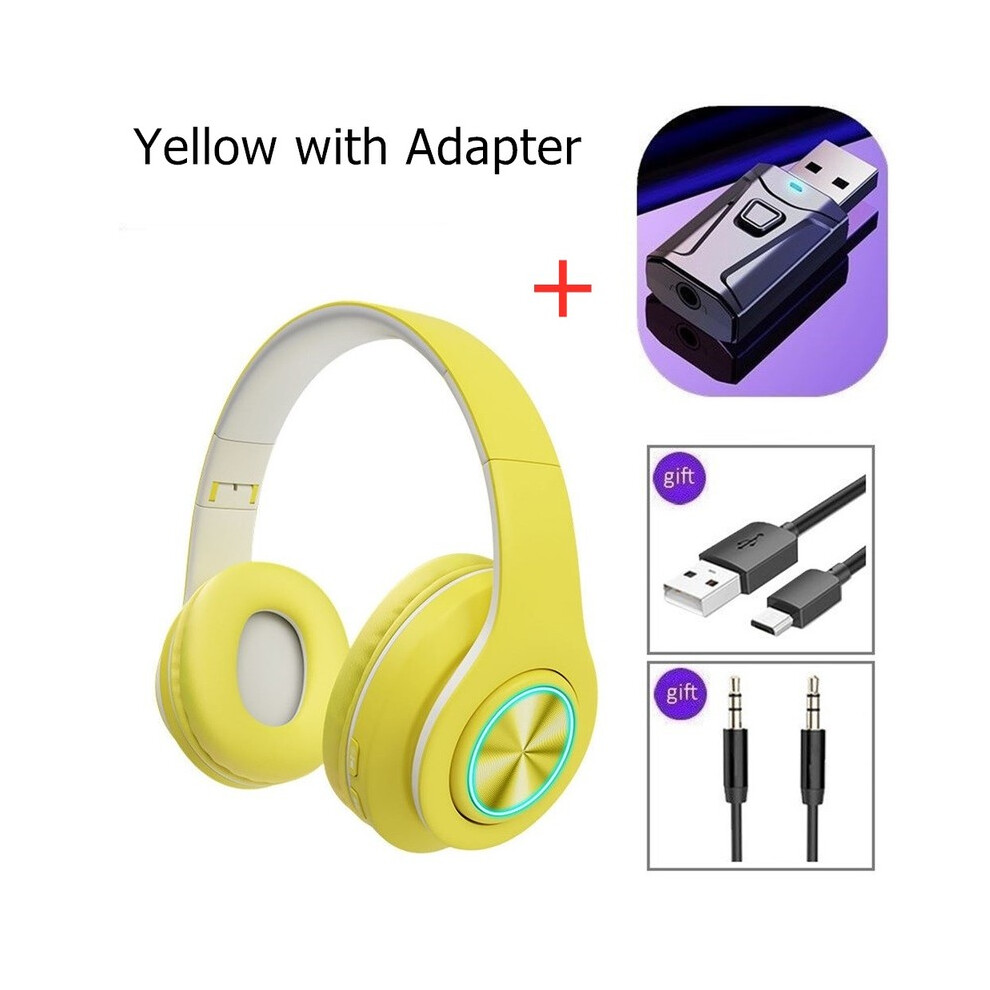 Maxpower (Yellow With Adaptor) Noise Cancelling Wireless Headphones With Mic Foldable Bluetooth Headset