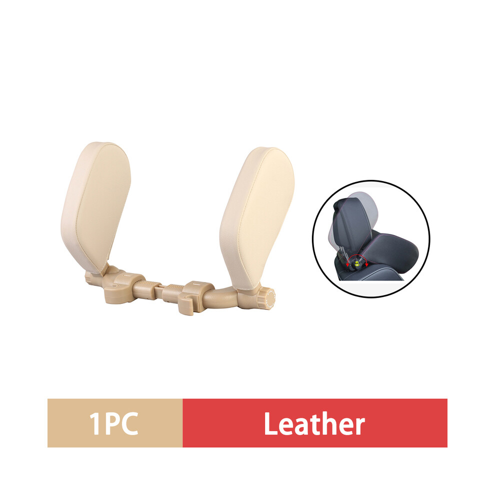 Maxpower ( Leather) Car Seat Headrest Pillow Adjustable Car Headrest Pillow Travel Rest Sleep Beige