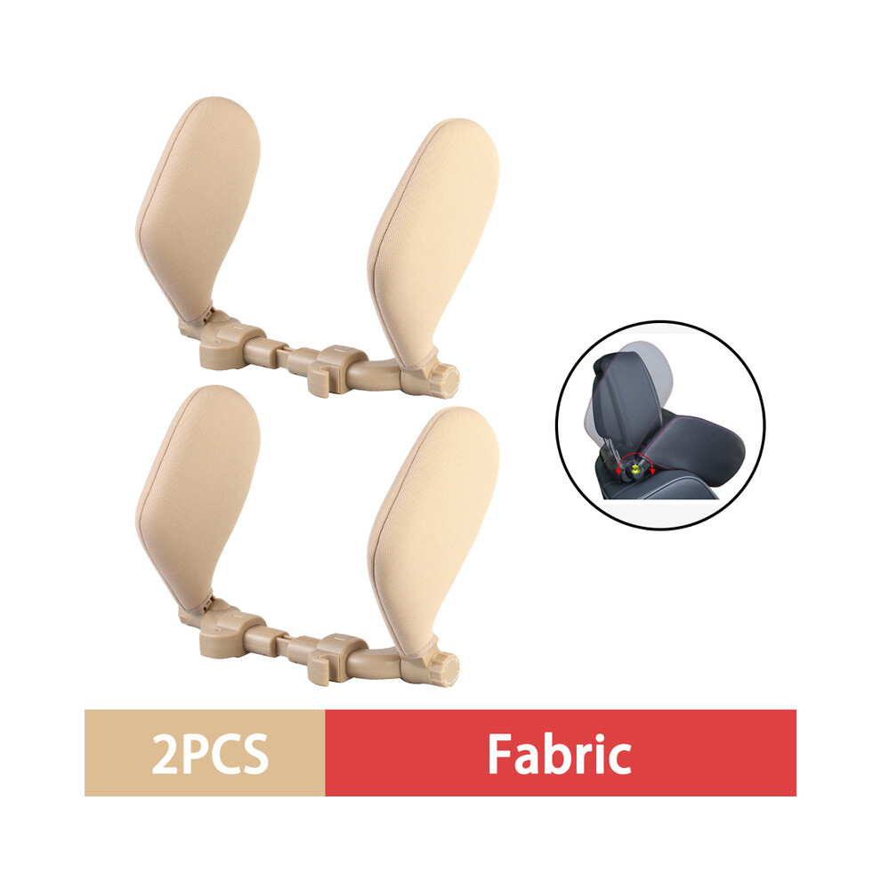 (2Pcs Fabric) Car Seat Headrest Pillow Adjustable Car Headrest Pillow Travel Rest Sleep Beige 9329547868463