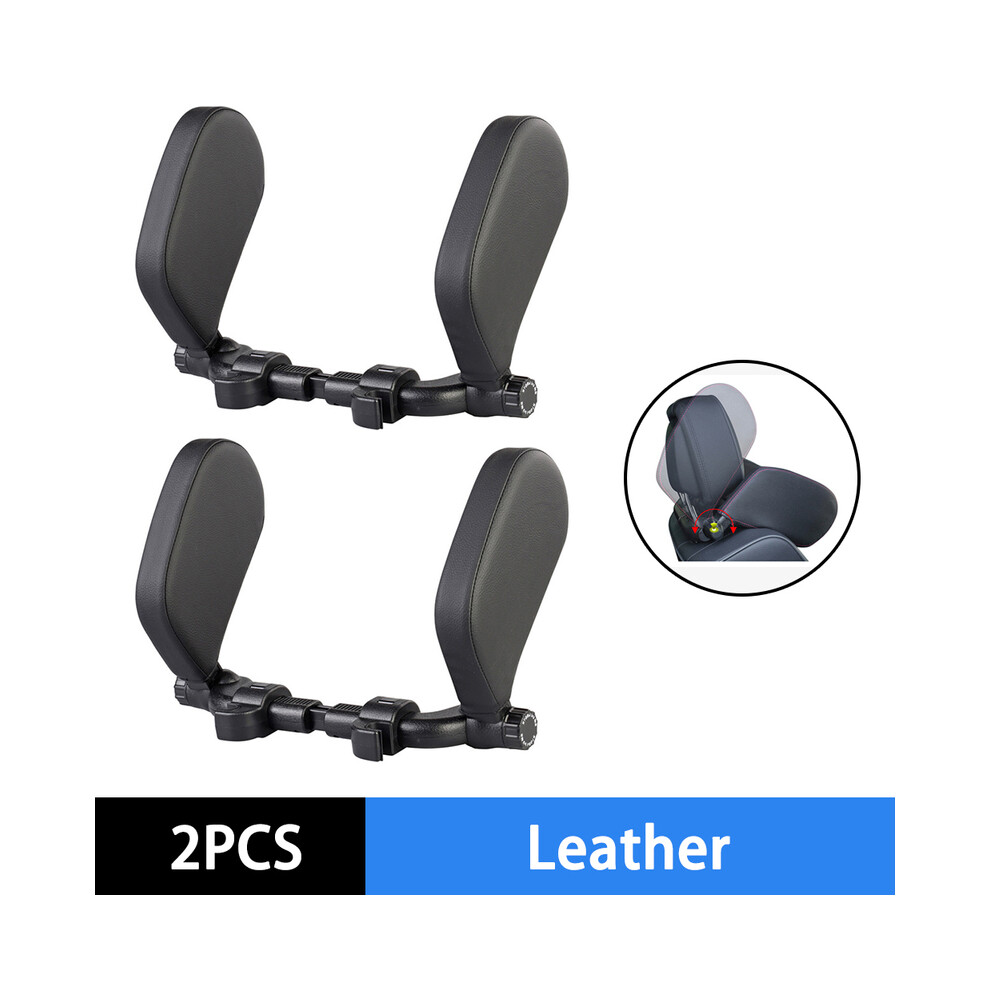 Maxpower (2Pcs Leather) Car Seat Headrest Pillow Adjustable Car Headrest Pillow Travel Rest Sleep Black