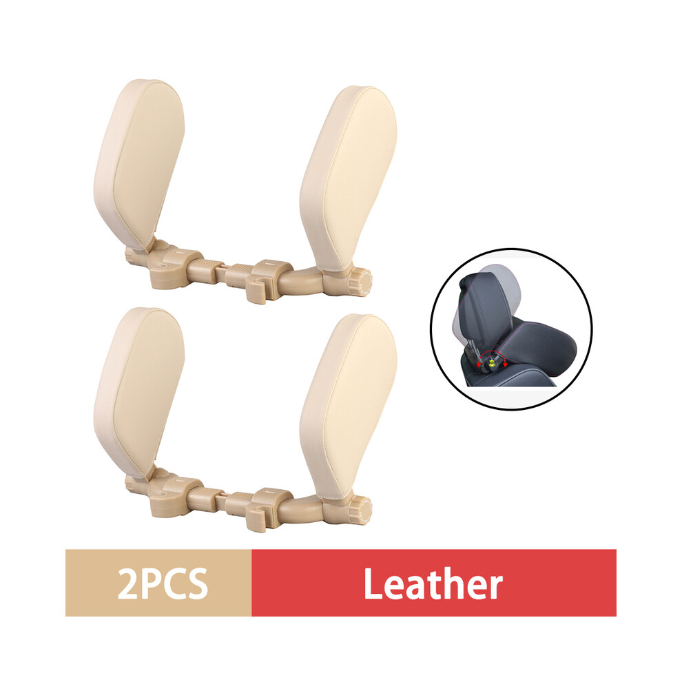 Maxpower (2Pcs Leather) Car Seat Headrest Pillow Adjustable Car Headrest Pillow Travel Rest Sleep Beige