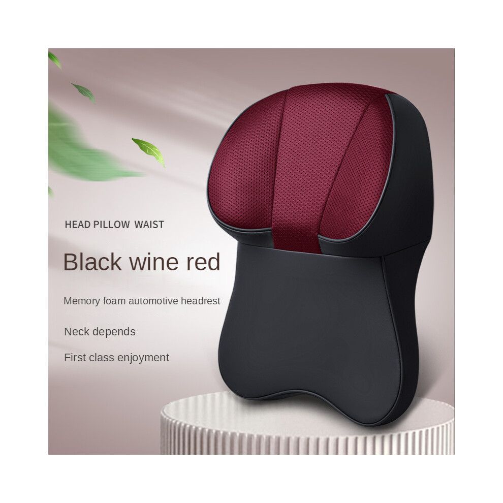 Maxpower (- Wine Red) 2022 New Car Pillow Set Space Memory Cotton Auto Headrest Lumbar Support Black/Red