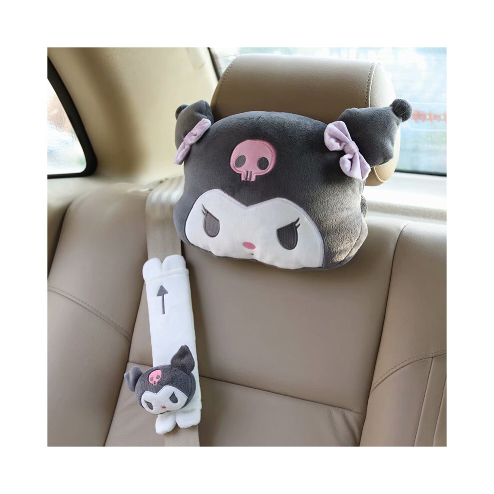 Maxpower (Belt And Headresta) Cute Car Pillow Baby Car Headrest Neck Pillow Cartoon Devil Plush Black