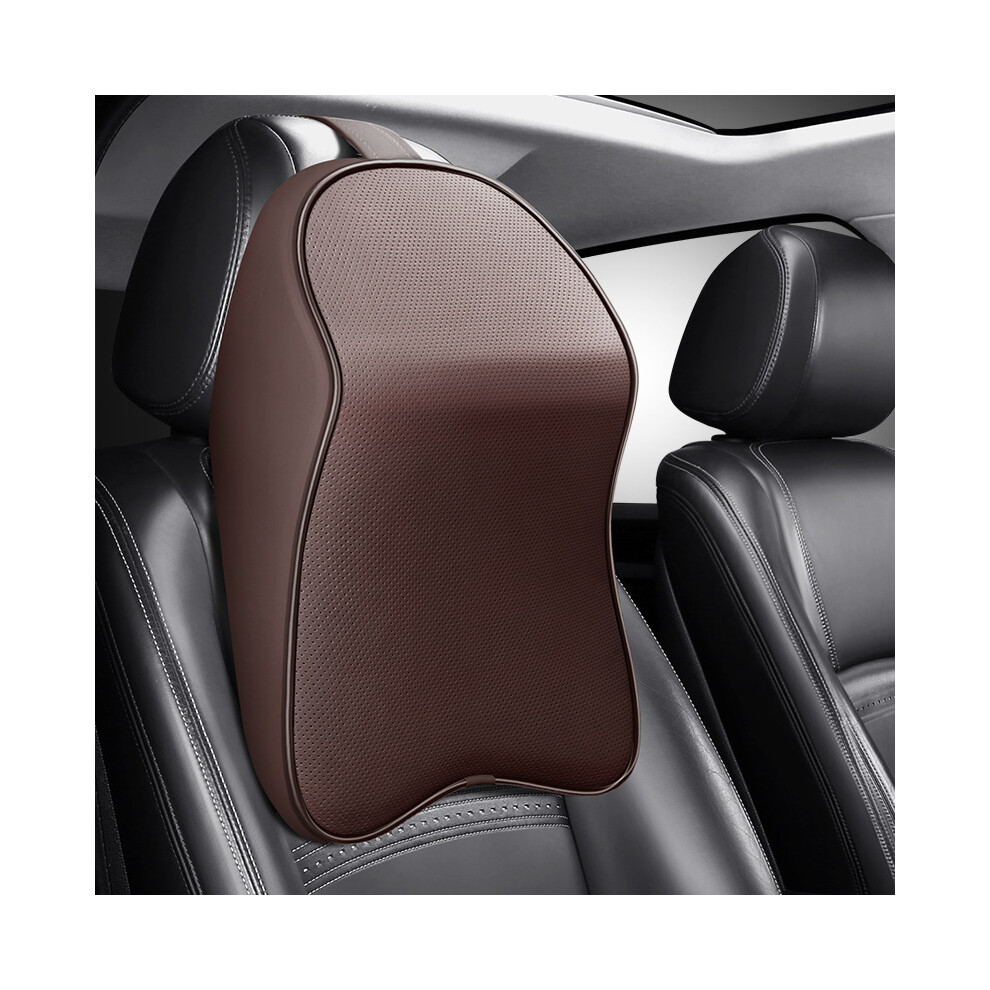 Maxpower (Coffee) 3D Leather Memory Foam Headrest Car Neck Pillow Support Neck Rest Pillow