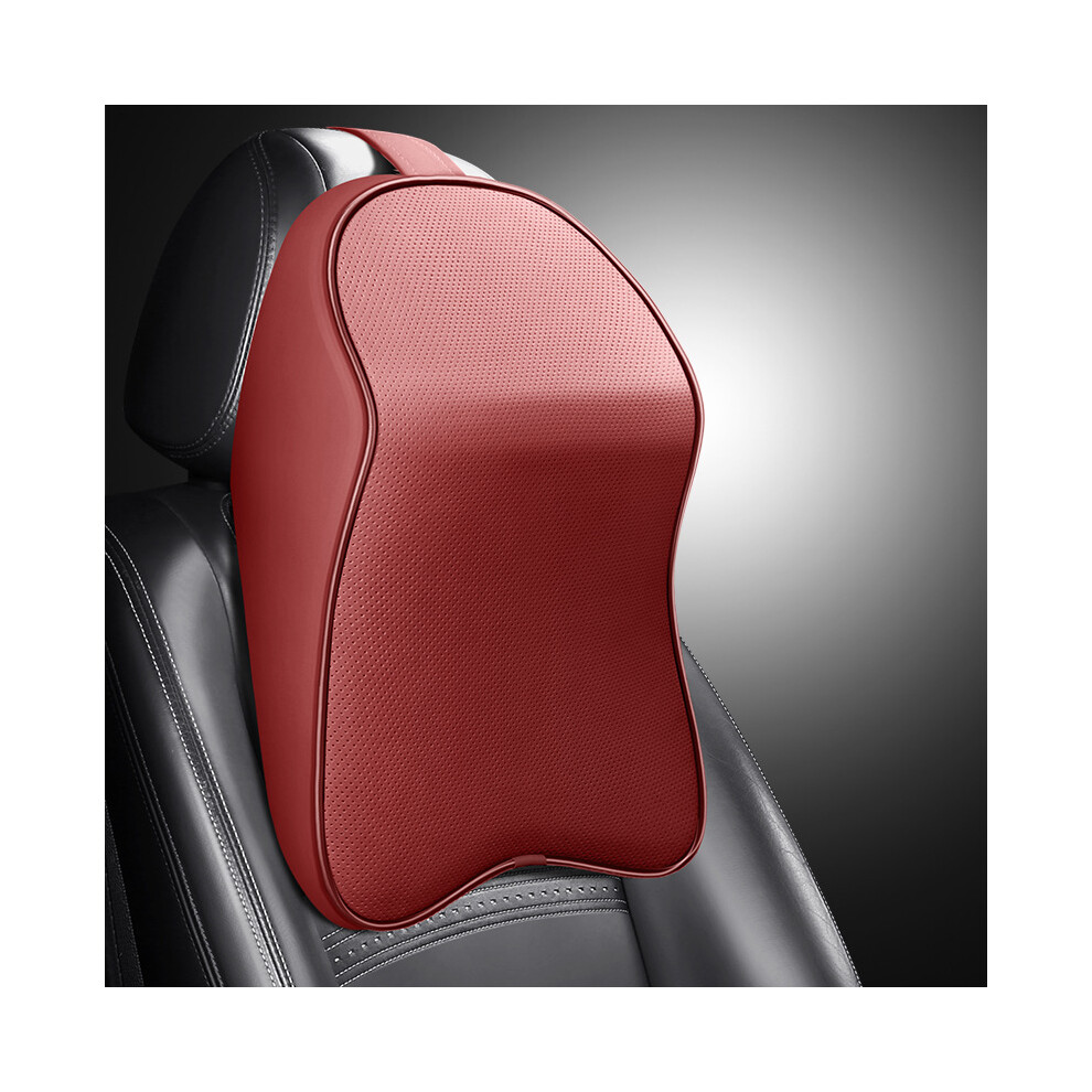 Maxpower (Wine ) 3D Leather Memory Foam Headrest Car Neck Pillow Support Neck Rest Pillow Red