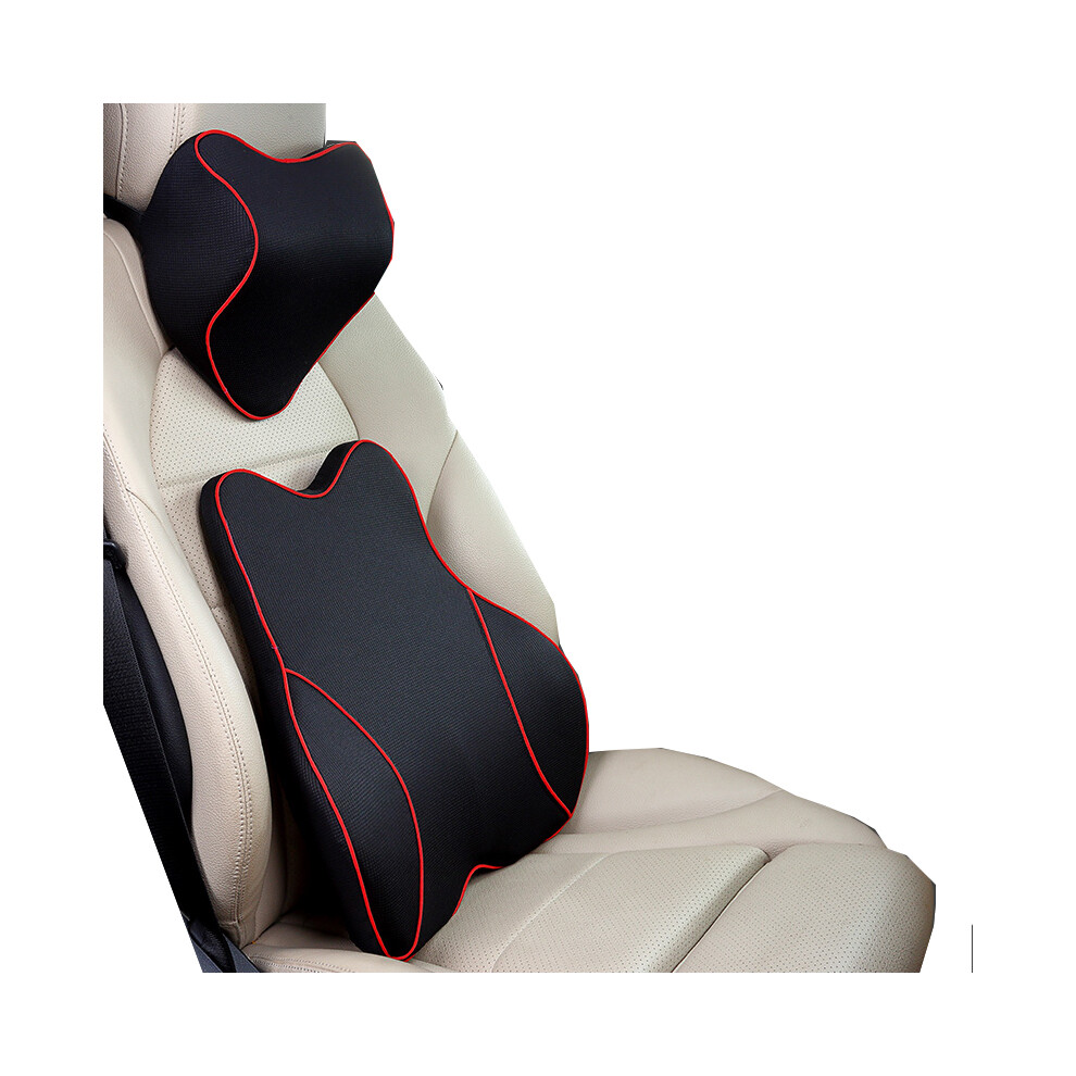 (Blackred Set) Car Lumbar Pillow Memory Foam Lumbar Support Cushion Car Low Back Pain 9329547863789