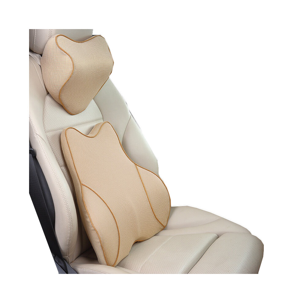 Maxpower ( Set) Car Lumbar Pillow Memory Foam Lumbar Support Cushion Car Low Back Pain Beige