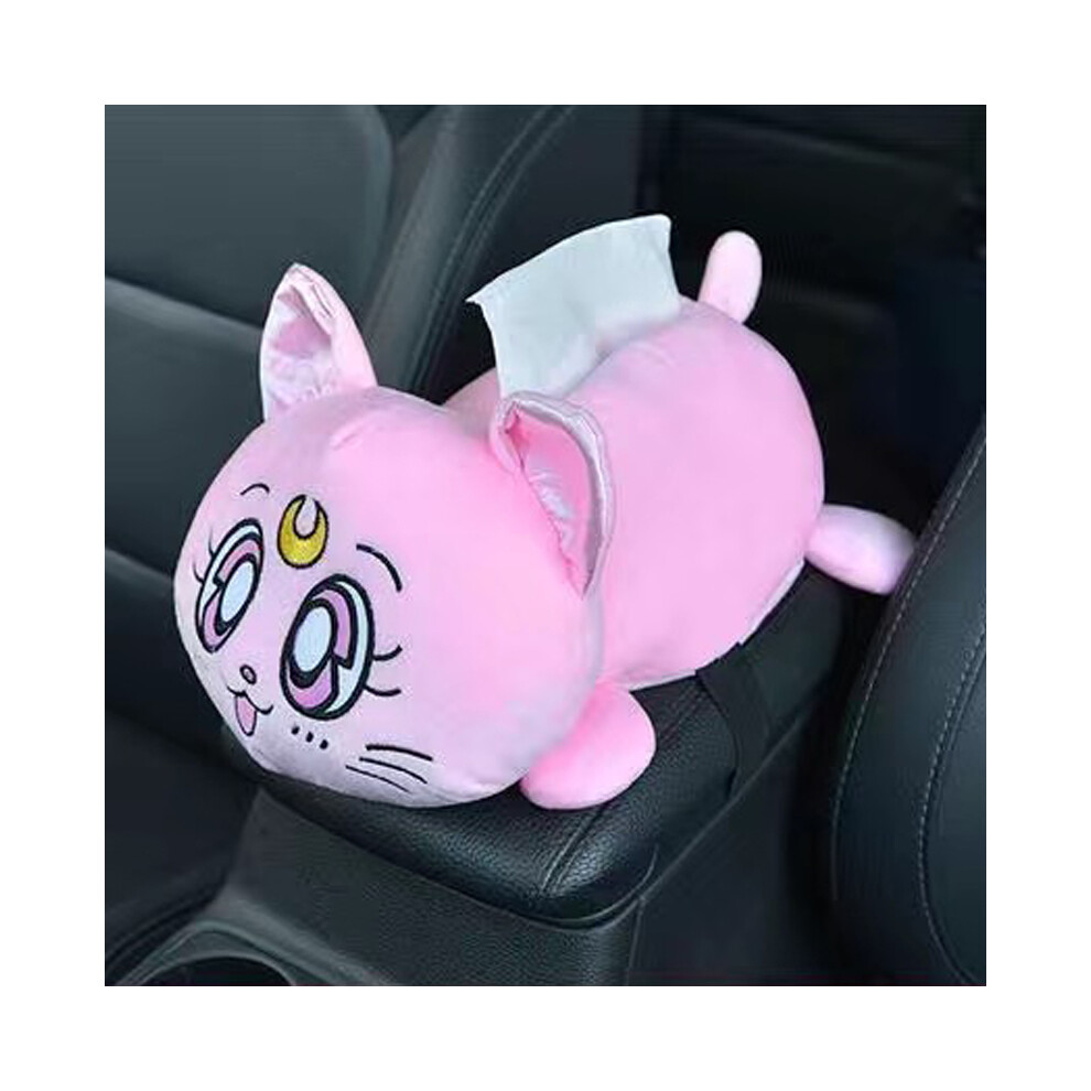 (1 Tissue Box ) Cute Cartoon Car Headrest Pillow Luna Cat Head Plush Neck Pillow Car Seat Pink 9329547837155