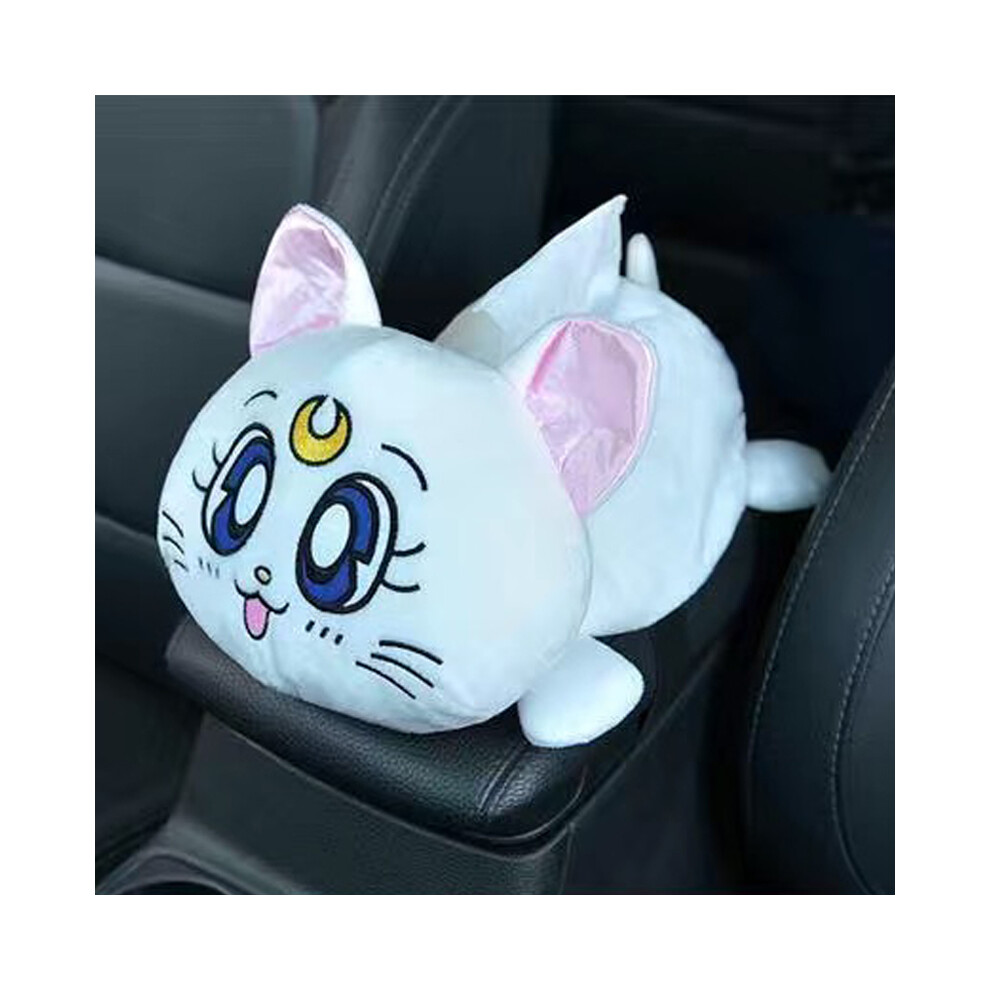 (1 Tissue Box ) Cute Cartoon Car Headrest Pillow Luna Cat Head Plush Neck Pillow Car Seat White 9329547837162