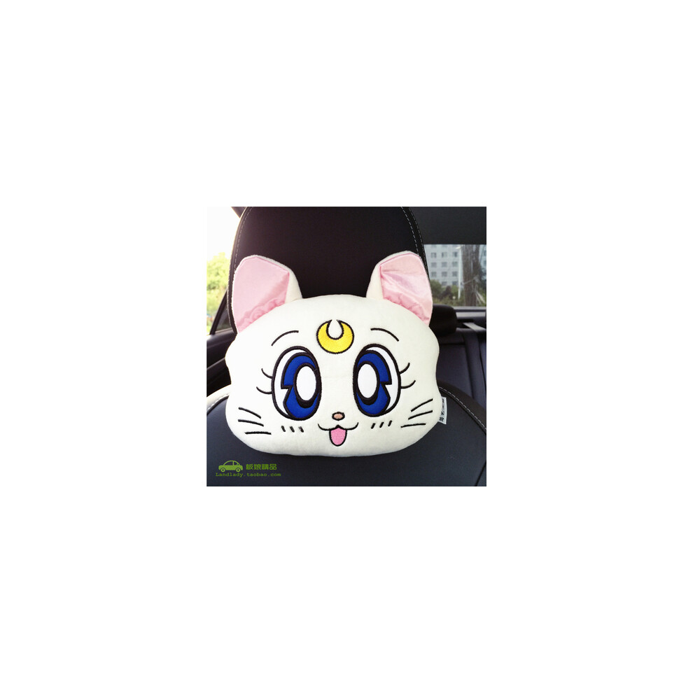 (1 Pillow ) Plush Kitty Car Pillows Luna Cat Seat Neck Support Car Headrest Pillow White 9329547831009