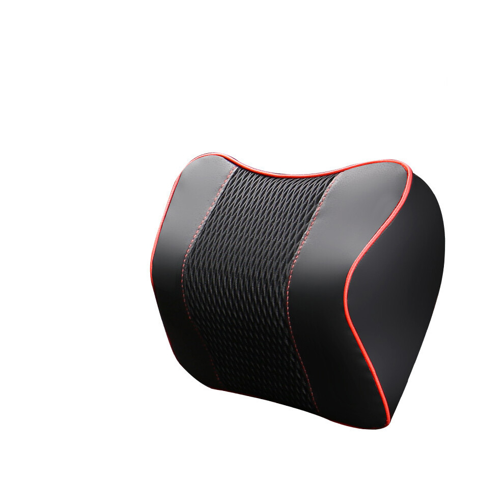 (Blackred Neck Pillow) Brand New Pu Leather And Fabric Car Headrest Pillow Universal Memory Foam 9329547820768