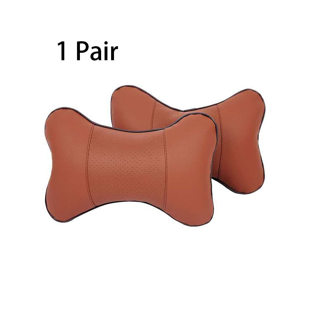 (Punch- 2X) 2Pcs Pu Leather Knitted Car Pillows Headrest Neck Rest Cushion Support Orange 9329547820881