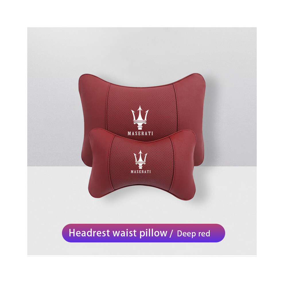 Maxpower (Red) Car Neck Pillows Pu Leather Memory Foam Headrest Lumbar Cushion For Maserati Red