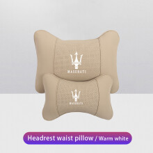 (Beige) Car Neck Pillows Pu Leather Memory Foam Headrest Lumbar Cushion For Maserati