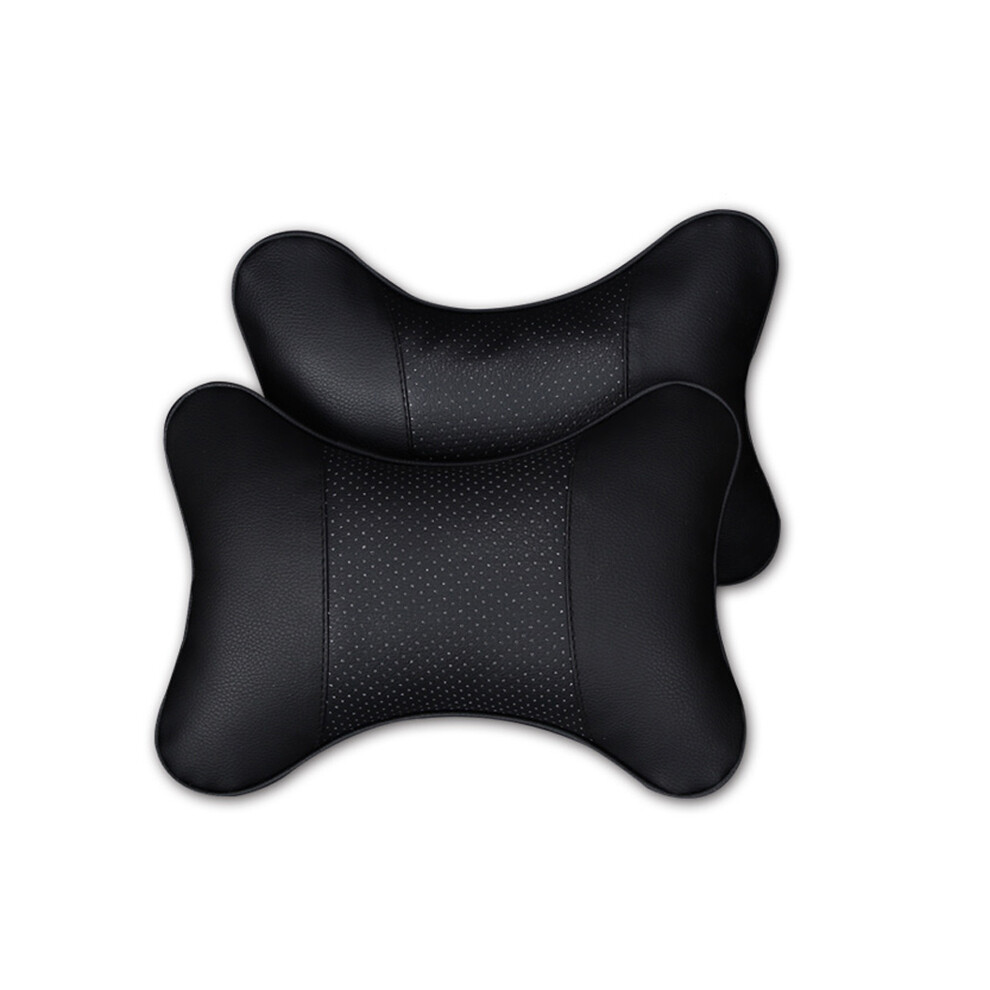 (2Pcs-Black) 2pcs Car Neck Pillow  Double-sided PU Leather Perforating Design Hole-digging-image-OPC-PDZMRCV-NEW