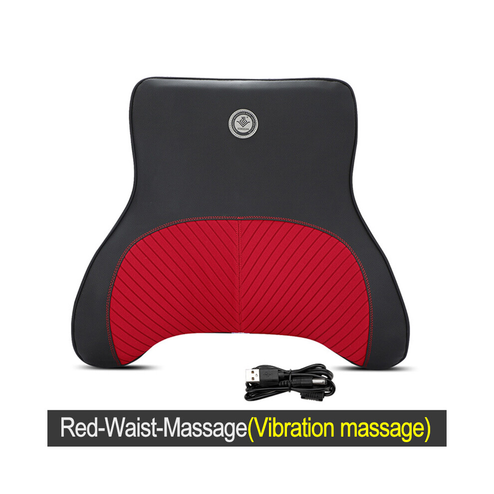 Maxpower (Red-Waist-Massage) Car Electric Massage Headrest Neck Pillow Breathable Mesh + Leather Universal